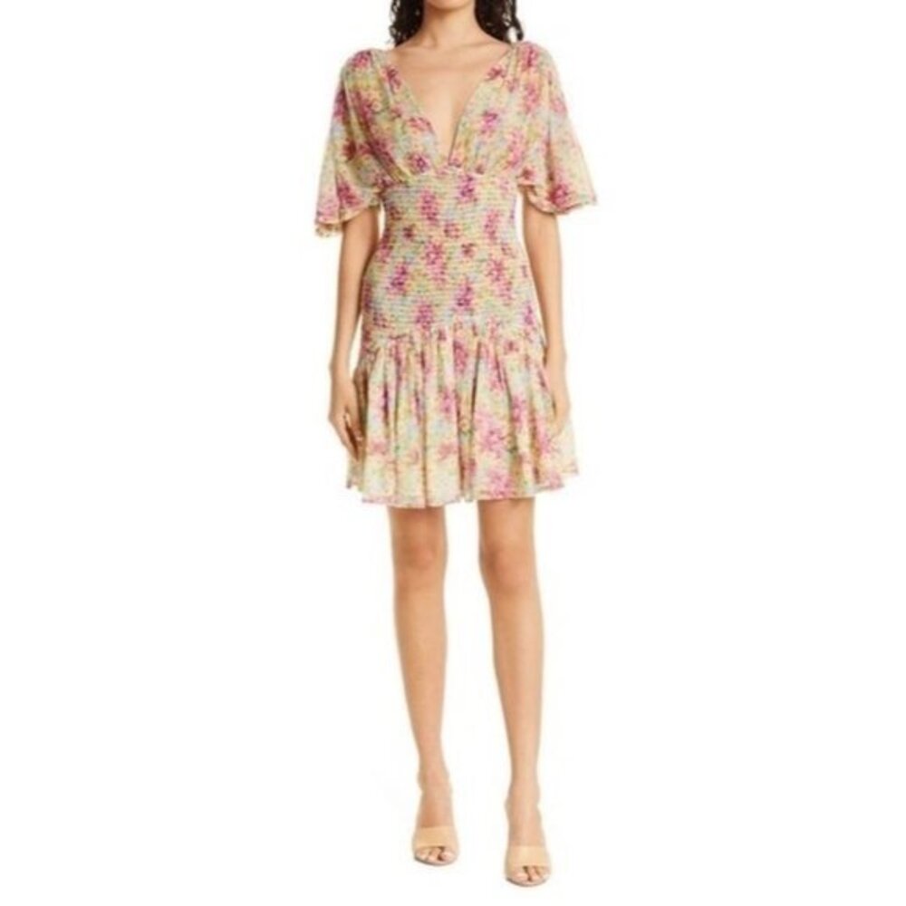 By Timo Floral Smocked Chiffon mini Dress size S